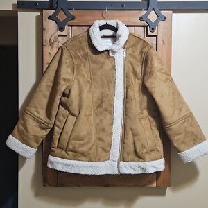 Old Navy Tan Faux Suede Sherpa Moto Jacket Large